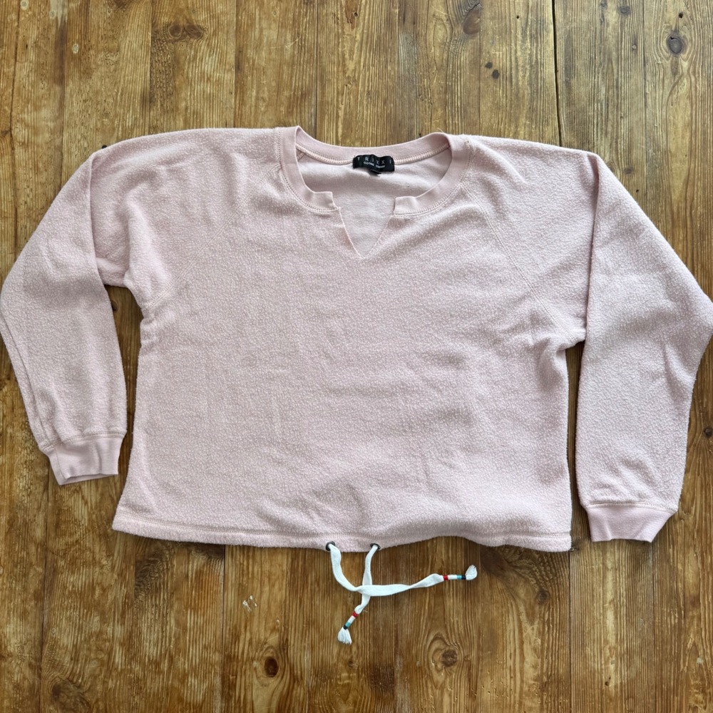Trixxi Clothing Co Pink Notched Neck Drawstring Inside-out Sweatshirt Small EUC